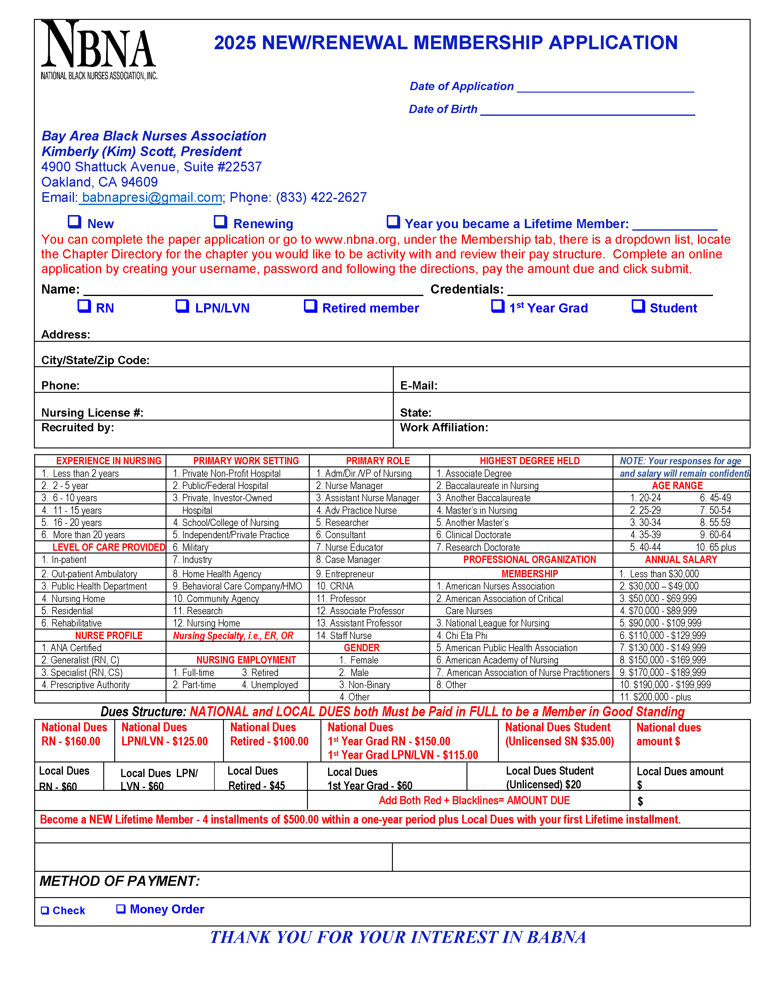 NBNA Membership application